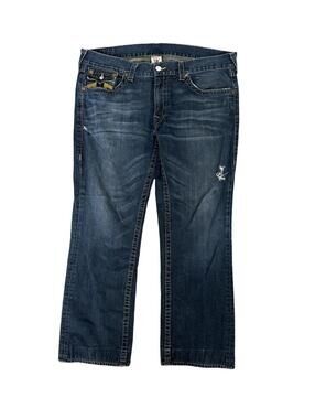 True Religion Straight Leg Jeans Gold Horseshoe Embroidery Back Flap Size 40 x29